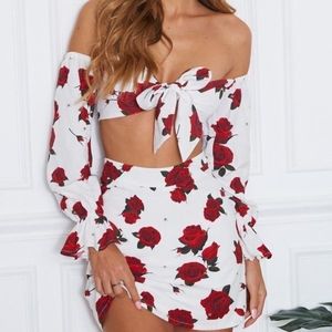 (SET) WFB Scarlet Rose Tie Top and Skirt Set